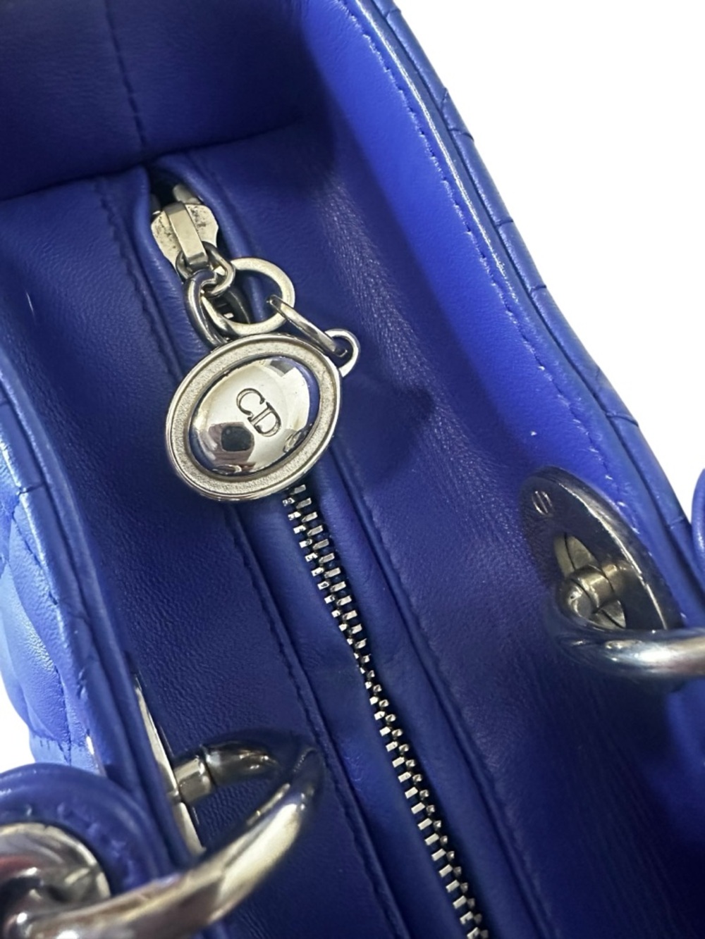18-26 Preloved Christian Dior’s Lady Dior Cobalt Blue Lambskin Leather, Large - Picture 10 of 13